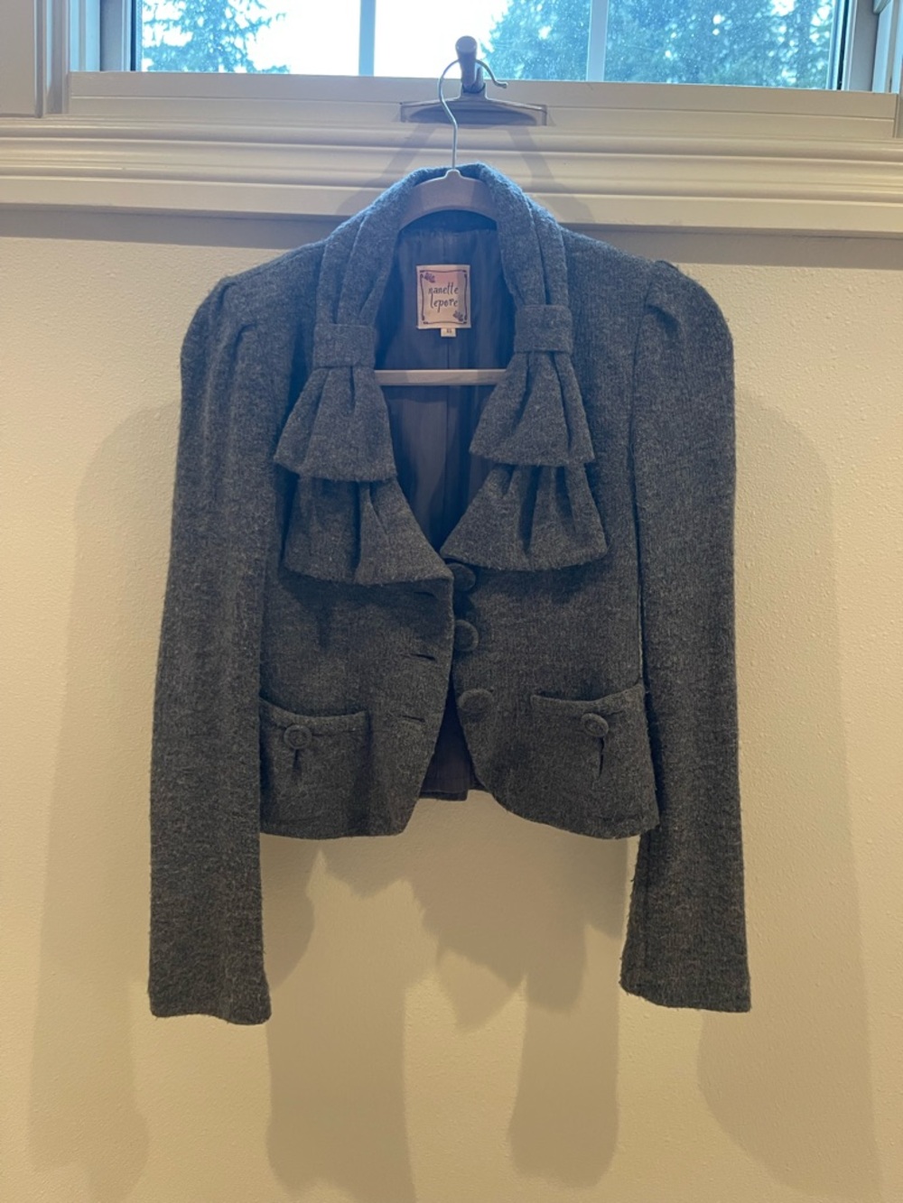 Nanette Lepore Charcoal Ruffle-Collar Wool-Blend Blazer- XS